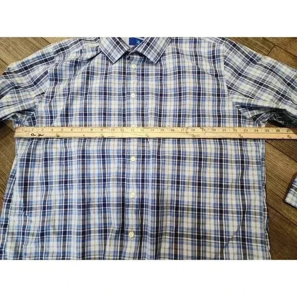 Egara Non Iron Slim Fit Button Up Shirt XXL Blue Checkered Long Sleeves Collared - Picture 6 of 6